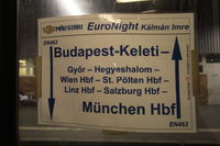 Panneau du train de nuit EN462 et EN463 Kálmán Imre entre Munich et Budapest