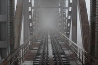 Pont ferroviaire de l’amitié Roussé-Giurgiu à la frontière Roumanie Bulgarie dans le brouillard en hiver