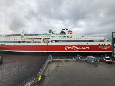 Ferry Stavangerfjord de la compagnie Fjordline arrivant à Stavanger (Norvège)